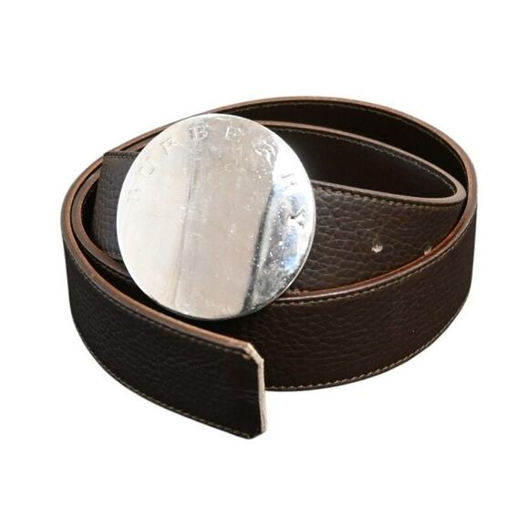 Burberry Brown Pebbled Leather Adjustable Silver Buckle Belt Size 40 / 100 main image 6